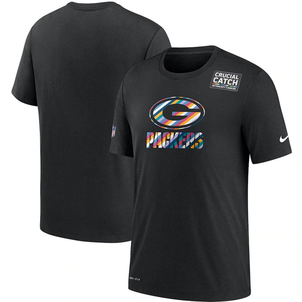 Green Bay Packers 2020 Black Sideline Crucial Catch Performance NFL T-Shirt (All Size)